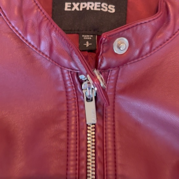 Express Burgundy Leather Motorcycle Jacket with Glossy Finish - Picture 5 of 8